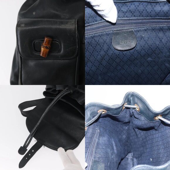 GUCCI Bamboo Backpack Leather Navy Gold 003 2058 0016 Auth 151451 main image 8
